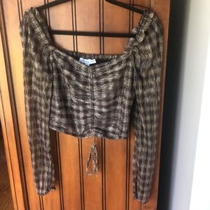 Metallic Plaid Ruched Top Size Small
